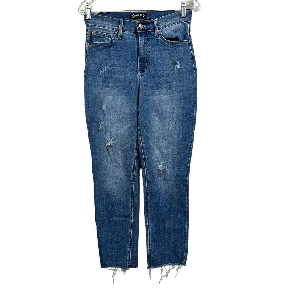 Nanette Lepore Womens Jolie Jeans Stretch Super Hi Rise Distressed Raw Hem Sz 4*